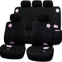 FH Group Car Seat Covers Floral Full Set Black Automotive Airbag and Split Rear Seat Cover Universal Fit Interior Accessories for Cars Trucks and SUV Car Accessories Van Seat Covers