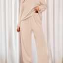 PRETTYGARDEN Women's Two Piece Lounge Sets 2025 Fall Airport Outfits Long Sleeve Pullover Tops Sweatpants Matching Clothing (XX-Large, Beige)