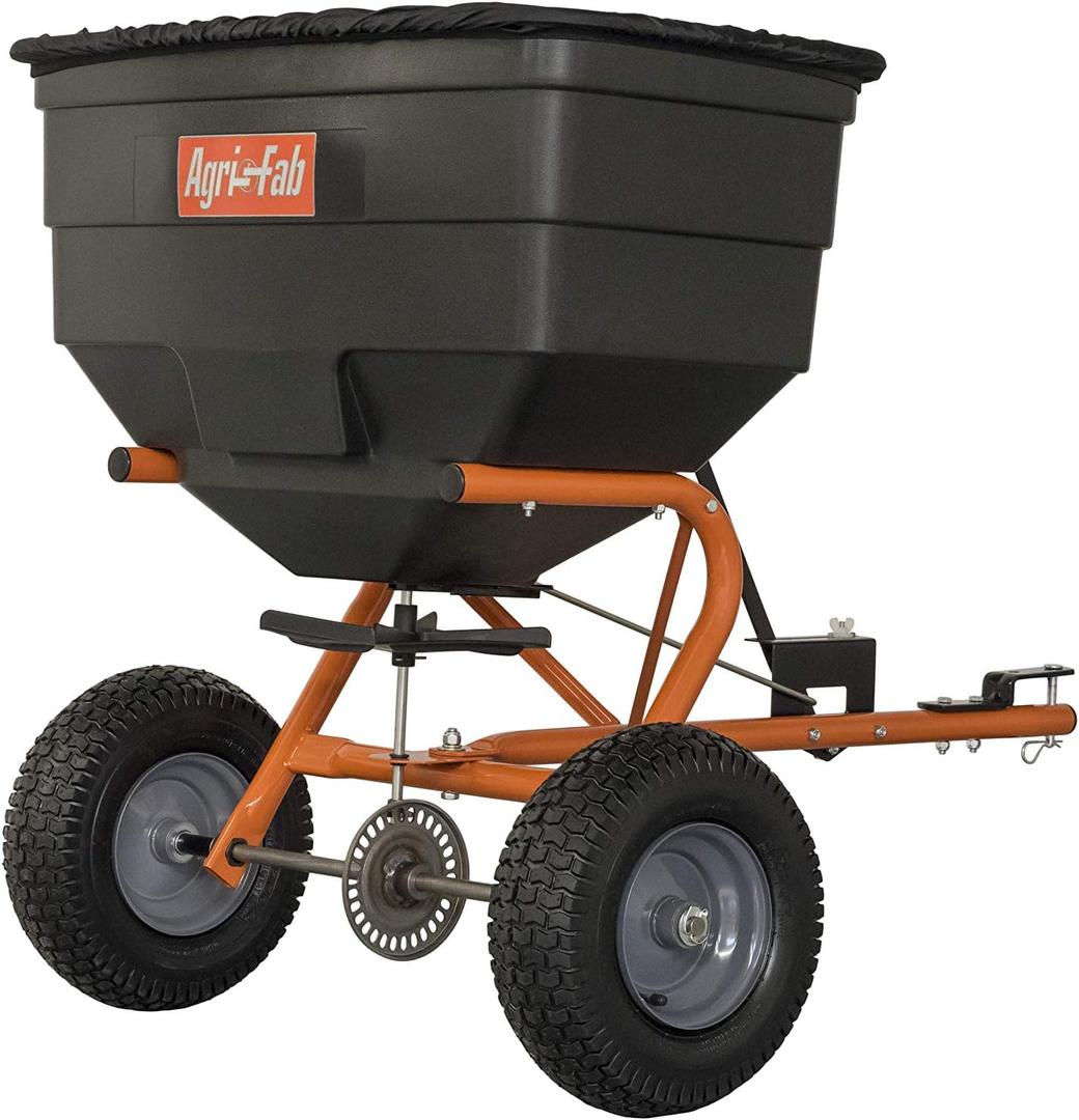 Agri-Fab Tow Behind Broadcast Spreader for Seed, Fertilizer, Salt and Ice Melt, 185 lb Capacity Lawn and Garden Spreader with 12 Ft Spread Width