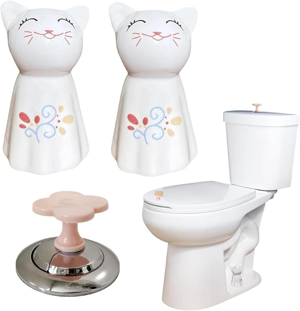 2Pcs Toilet Bolt Caps Decorative Animals Cat Ceramic Toilet Bolt Covers fit All Size Toilet Bolt Universal Toilet Caps
