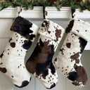 AISENO 3 Pack Cow Faux Fur Christmas Stockings Faux Fur- Hanging Ornaments Candy Gift Bags for Christmas Decorations 20 Inch