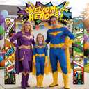 Hero Party Decorations Door Banner Welcome Heroes Porch Sign Archway, Comic Book Pop Art Theme Photography Backdrop Super City Door Banner for Kids Birthday, Classroom, Bedroom Decor, Baby Shower