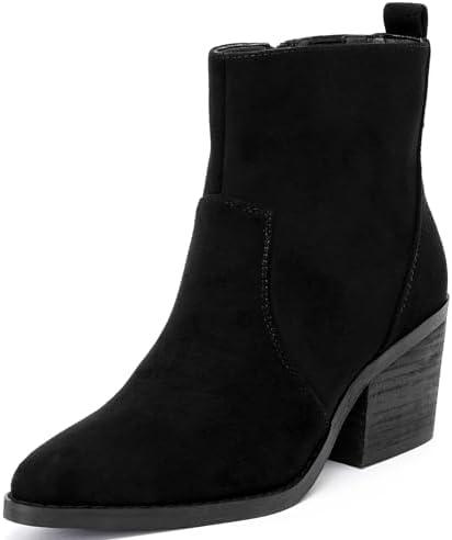 Ruiee Women's Ankle Boots Low Chunky Heeled Booties Casual Comfortable Fall Winter Pointed Closed Toe Short Boots for Women. Size 7