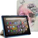 Case for Kindle Fire HD 8 Tablet & Fire HD 8 Plus (12th/10th Generation 2024/2020/2022), Slim Shell Trifold Stand Cover BackShell with Auto Wake/Sleep, Skull with Flower (Skull Vintage Rose)