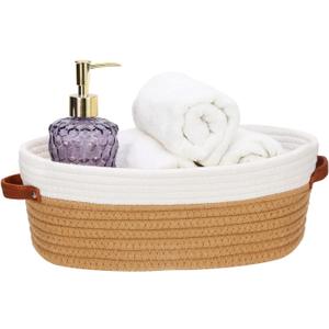 Bathroom Countertop Organizer Basket, Cotton Rope Woven Storage Basket Toilet Paper Decorative Basket for Bathroom, Bedroom, Living Room, Entryway 13"x6.3"x4.3" (Off White/Jute)