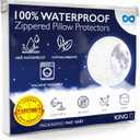 100% Stain Resistant & Waterproof King Size Pillow Protectors with Zipper Set of 2 - Bed Bug & Dust Mite Proof White Pillowcases - Breathable, Comfortable Pack of Covers for Pillows, 20 x 36 Inches