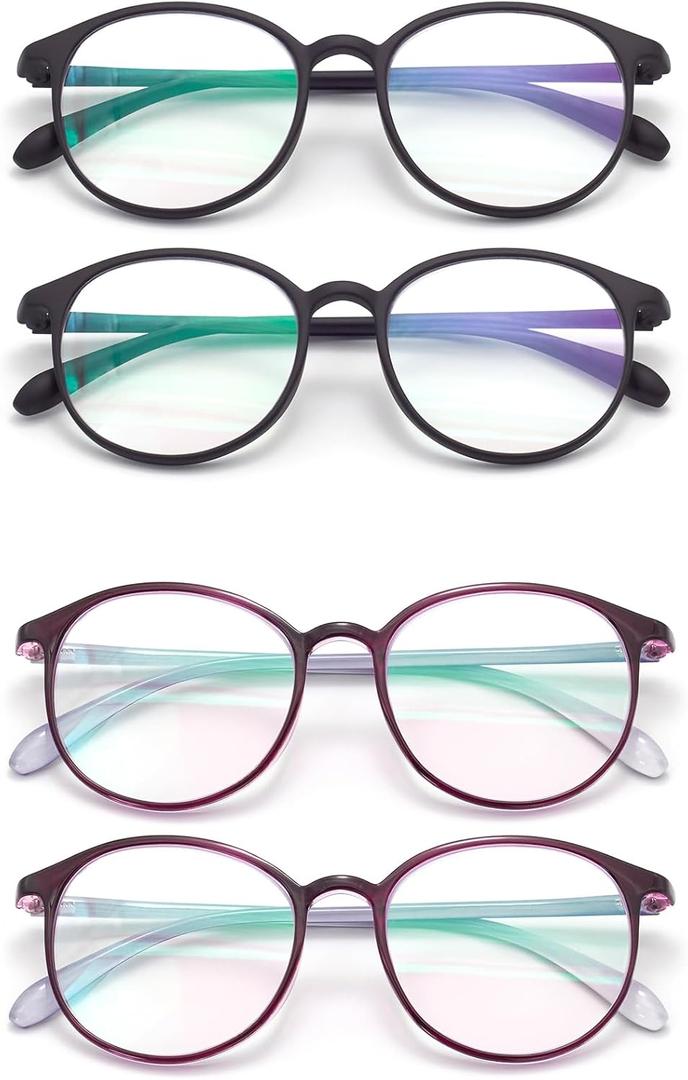 Many Kind of Reading Glasses for Men Women Spring Hinge Readers Clear Lens Computer Eyelgasses (S22: 2 Black 2 Purple)