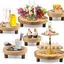 HAOPENGYOU 6PCS Wooden Risers for Display Wood Cake Stand for Party Round Food Risers for Buffet Wooden Holder Rustic Riser for Decor Tiered Tray Decor Home Kitchen (Light Brown, 6 PCS (8”, 6”, 5”))