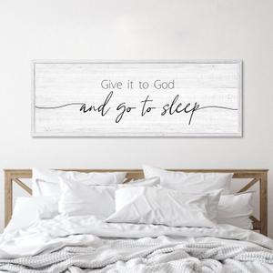 Give It to God and Go to Sleep Sign Framed Large 41''15'' Above Bed Wall Decor for Bedroom Farmhouse Wall Decor Guest Room Decor Rustic Master Bedroom Wall Decoration Wood Wall Art (white frame)