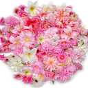 Artificial Flowers Heads for Crafts Pink White Fake Flowers Bulk Silk Roses - DIY Home Spring Garden Floral Party Wildflower Garland Hanging Decoration Small Silk Faux Flowers Heads 3-8cm (Pink White)