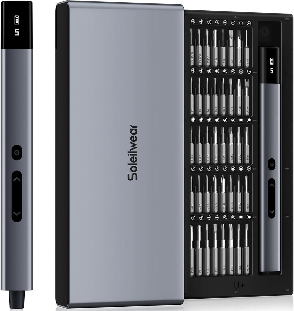 Mini Electric Screwdriver Set, Small Electric Precision Screwdriver with 5 Torque Levels, Max 0.75N.m, 500mAh Battery, 50-in-1 Cordless Power Screwdriver Kit for Laptop, Phone & Electronics Repair