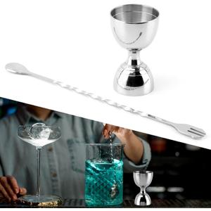 Jigger for Bartending, Cocktail Jigger 2 OZ 1 OZ with Cocktail Mixing Spoon, Stainless Steel Shot Measure Cocktail Double Jigger Bar Liquor Measuring Jigger for Bartending (30/60ml)