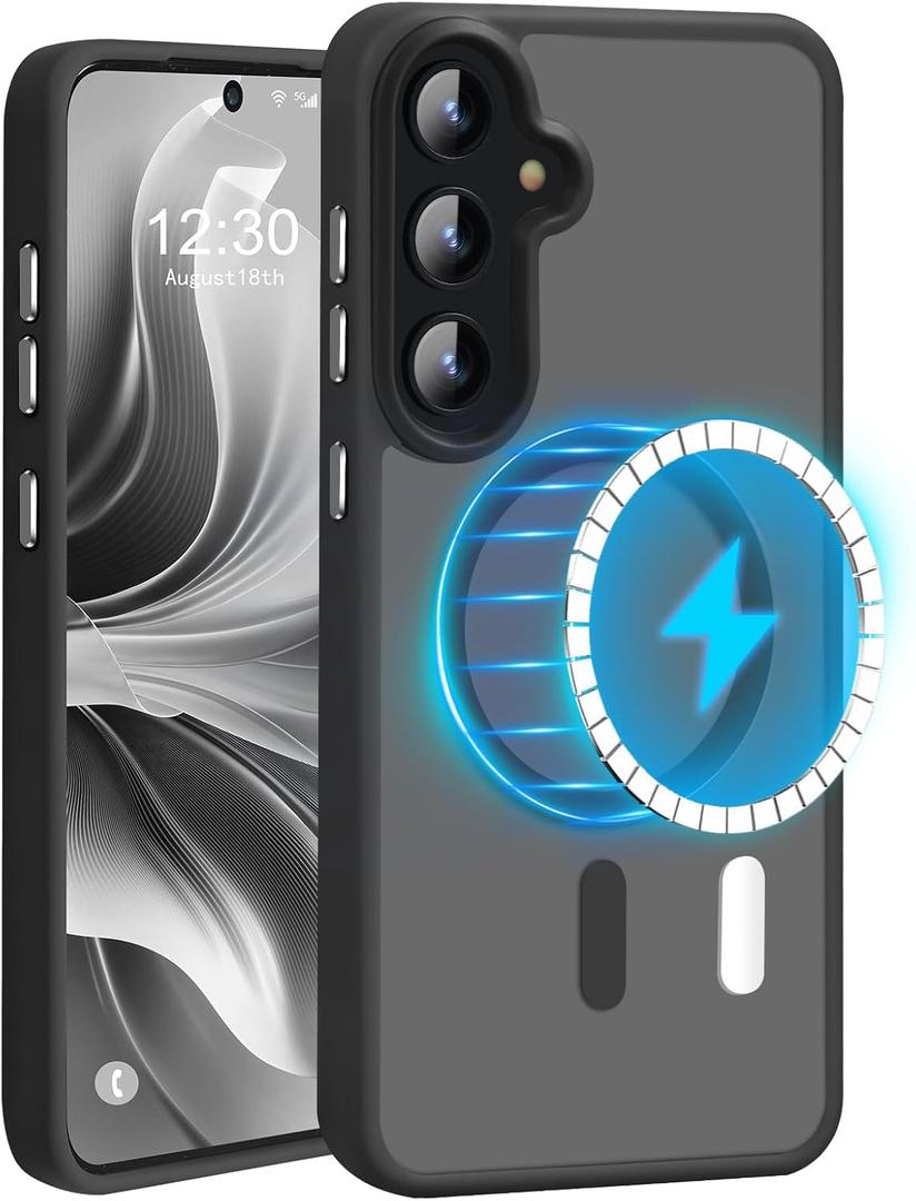 N52 Strong Magnetic Case for Samsung Galaxy S22 Plus Case, Fit for MagSafe Thin Shockproof Drop Protection Translucent Non-Fingerprint/Scratch S22+ Plus Phone Case-Frosted Black