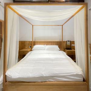 Linentalks Ivory Canopy Bed Curtains Set, Luxury Sheer Drapes for Four Post Bed - 1 PC, 52X205