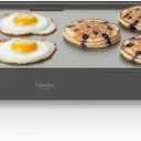 Martha Stewart 12” x 22” Electric Griddle, XL Ceramic Nonstick Flat Top Cooking Surface, Adjustable Temperature Dial, Drip Tray, Dishwasher Safe, 1500W Fast Even Heating, Pancakes & Eggs, Caviar Gray