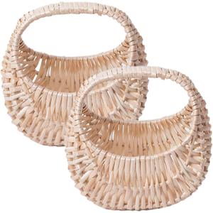 Flower Girl Basket Set of 2 Half-Moon Rattan Woven Flower Basket with Handle Pastoral Decorative Girl Baskets for Weddings Ceremony Home