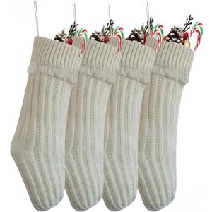 Vanteriam 4 Pack Knit Christmas Stockings, 18 In Large Cable Knitted Xmas Stocking for Holiday Christmas Party Family Dcor, White