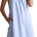 Kissonic Cotton Nightgowns for Women Soft Sleeveless Striped Ruffle House Dress Summer Casual Night Gowns with Pockets, Blue, Large