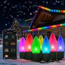 Smart C9 Christmas Lights Outdoor, 174 Feet 200 LED C9 String Lights App Control, 105 Light Modes, Waterproof Commercial Grade Connectable RGB Christmas Tree Lights for Indoor Outside Roofline Patio