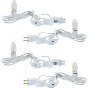4 Pack Accessory Cord with LED Night Light Bulbs - White Cord with On/Off Switch Plugs - C7 led Bulb Warm White with Spare Fuse, for Holiday Decoration and Craft Village House Decoration