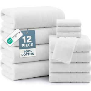Casa Platino 100% Cotton Turkish Bath Towel Set 12 Pieces - Super Soft, Absorbent & Quick Dry - 4 Bath, 4 Washcloths, 4 Hand Towels for Bathroom - Hotel Quality, Ideal for Spa, Gym & Travel - White