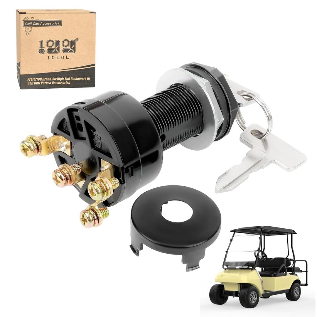 10L0L 12 Volt Golf Cart Ignition Key Switch for Club Car DS (1996-up), Limo, Turf, Carryall 1&2 Gas Golf Cart, OEM#101826301 1012505