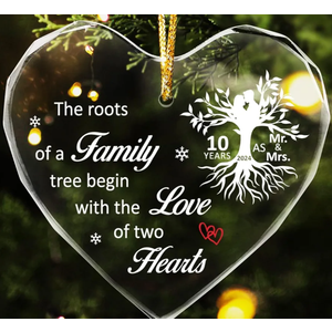 The Roots of a Family Tree Begin with The Love 0rnament,Ten Years of Marriage Anniversary Crystal Hanging Ornament, 10th Wedding for Couple, 10th for Wife Husband, Pack Of 2 