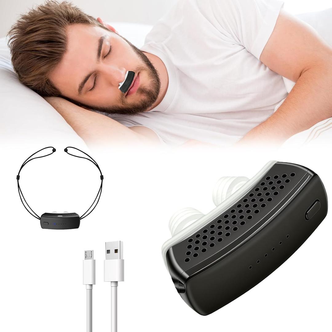 Anti Snoring Devices, Electric Snoring Solution with Adjustable Strap, Universal Fit for All Nose Shapes, Adjustable 6-Speed, Mini Portable Sleep Apnea Devices for Men and Women (Charcoal Black)