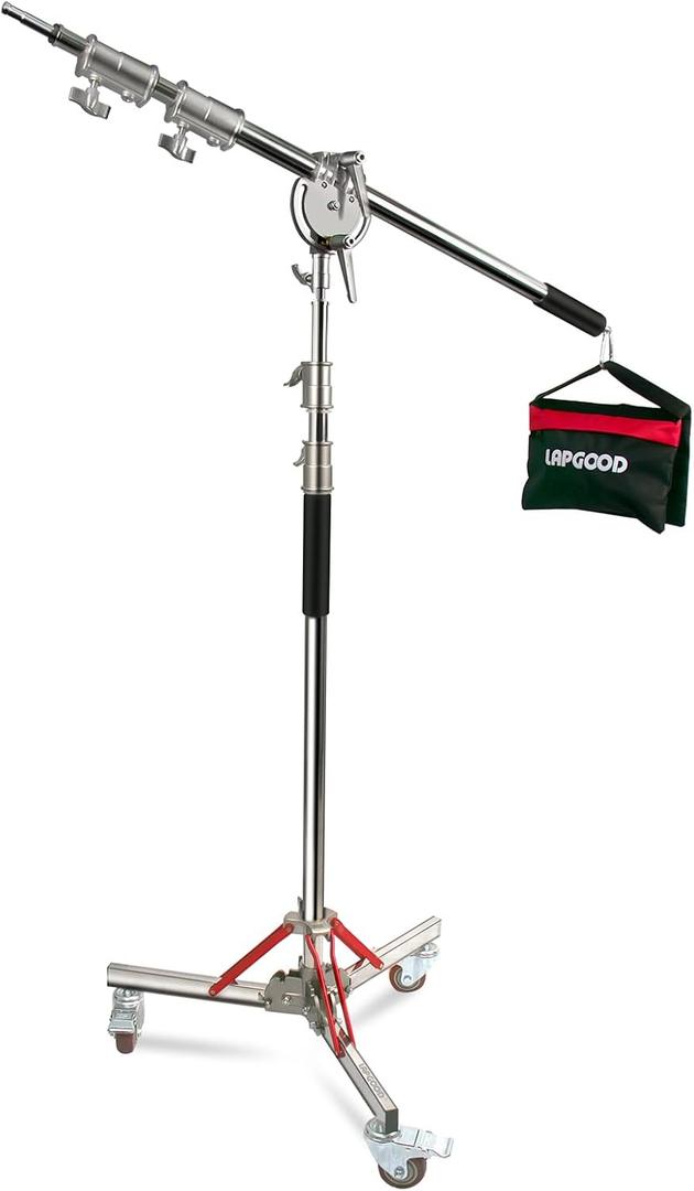 Heavy Duty Light Stand with Casters and Boom Arm, Adjustable Tripod Stand Stainless Steel,Photography Wheeled Base Stand for Studio Softbox, Monolight, Reflector, Stands for Photographic Apparatus