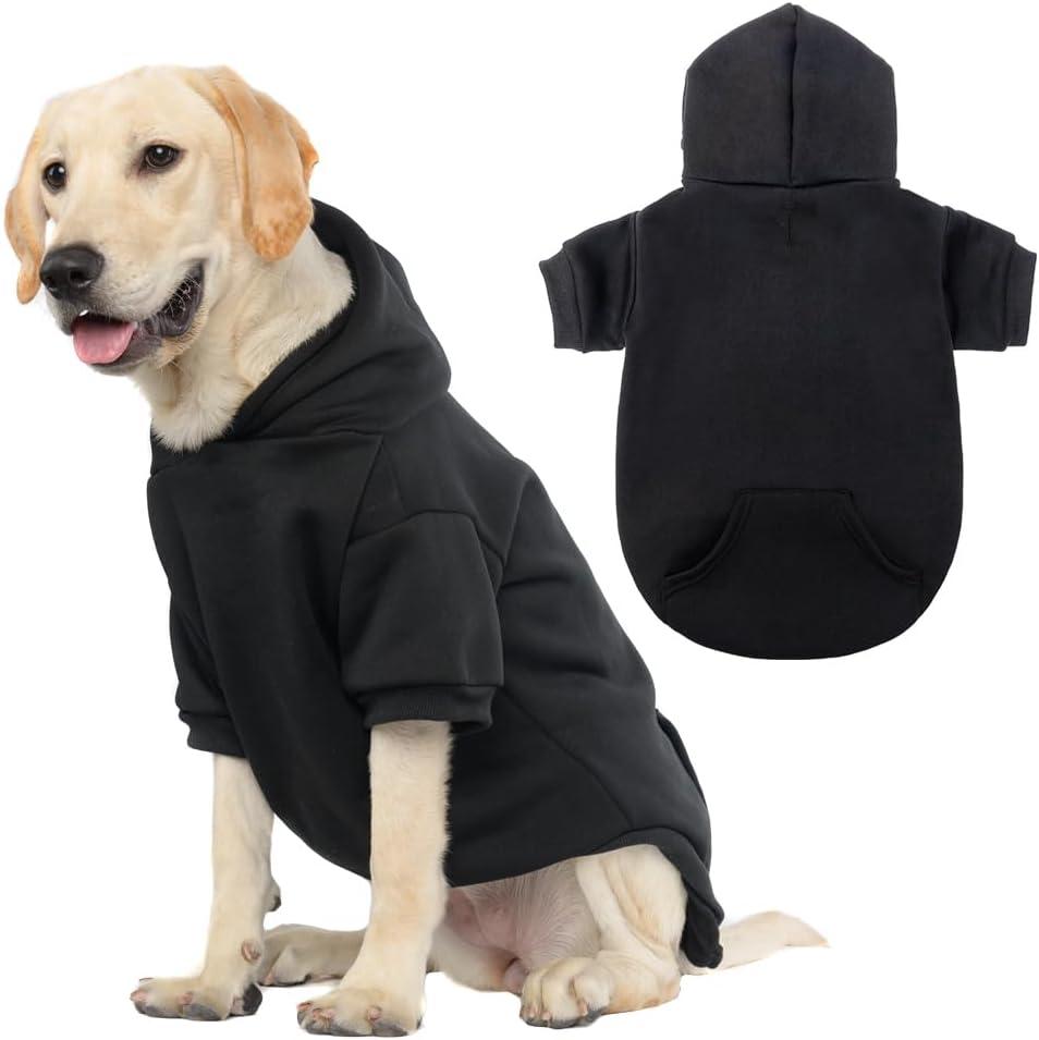 KOOLTAIL Basic Dog Hoodie - Soft and Warm Dog Hoodie Sweater with Leash Hole and Pocket, Dog Winter Coat, Cold Weather Clothes Sweatshirt for Dogs Puppy Cat Boys Girls Black L (Large (Pack of 1))