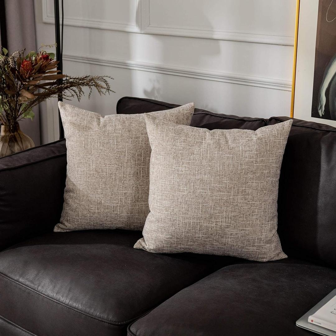 Kevin Textile 2 Packs Linen Large Throw Pillow Covers European Shams Big Cushion Covers Boho Farmhouse for Couch Sofa Chair Bench, 24 x 24 inch(61cm), Sesame Grey