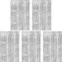 5 Pack Silver Foil Curtain Backdrop Metallic Tinsel Foil Fringe Curtains Photo Booth Props for Birthday Wedding Engagement Bachelorette Christmas Holiday Celebration Party Decorations Supplies
