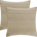 PHF 100% Cotton Waffle Weave Euro Sham Covers, 2 Pack 26" x 26" Bed Pillow Covers for Elegant Home Decor, No Filling, Luxury Aesthetic Soft Euro Pillow Cases for Bed, Khaki