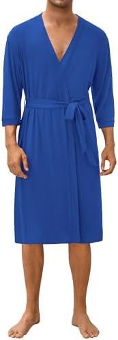 Ekouaer Men's Lightweight Kimono Spa Robe Knit Bathrobe Soft Sleepwear 3/4 Sleeve Loungewear with Pockets S-XXL Size Medium