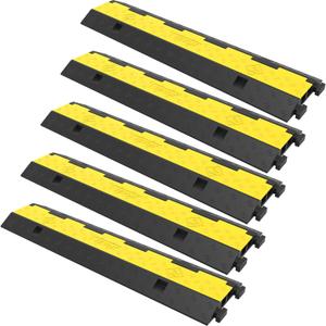 VEVOR Cable Protector Ramp, 5 Packs 2 Channels Speed Bump, Rubber Modular Humps Rated 11000 LBS Load Capacity, Protective Wire Cord Ramp Driveway Rubber Traffic Speed Bumps Cable Protector