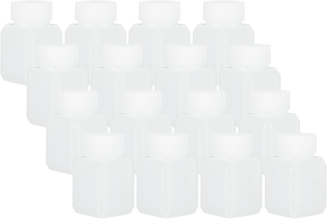 PATIKIL Reagent Bottles, 16 Pcs 30ml HDPE Narrow Mouth Square Sample Storage Container with Inner Ring Cover for Lab Water Reagent Liquids Solid Sample Storage Seal, Translucent White