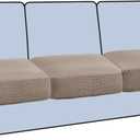 H.VERSAILTEX Stretch 3 Piece T Cushion Sofa Slipcovers Individually Sofa Cushion Covers for 3 Cushion Couch Sofa Seat Cushion Covers with Elastic Bands Featuring Thicker Jacquard Fabric, Taupe