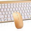 Wireless Keyboard and Mouse Combo, Compact Quiet Wireless Keyboard and Mouse Set 2.4G UltraThin Sleek Design for Windows, Computer, Desktop, PC, Notebook, Laptop (GHKM03 Gold 01)