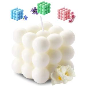 Scented Bubble Cube Candles for Home, Scented, 5.4 oz Soy Wax Aromatherapy Candle, Aesthetic Room Decor Cute Danish Pastel Large Decorative Shaped Candles Gifts - Freesia(White)