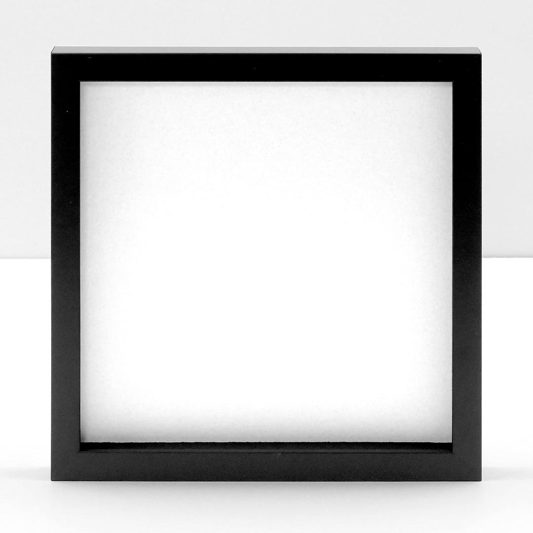 2 pack Box Frame, Black Frame, Short Depth, Custom Quality, Real Wood Frame (10"x10" White Mat)