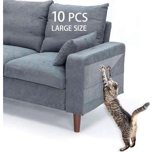 Cat Scratch Furniture Protector for Leather - 10 Pack Large Size Clear Smooth Anti Furniture Protectors from Cats Scratching Deterrent Tape, Cat Scratch Guard for Leather Couch/Sofa (17"x12" 10 PCS)