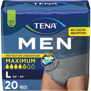Tena Men Protective Underwear for Men, Maximum Absorbency, Better Fit, Adult Diaper, Large, 20 Count