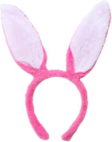 QDTK Easter Bunny Ears Headbands Easter Day Hairband Rose Plush Easter Rabbit Ear Hair Band Headpiece for Easter Birthday Party for Women and Girls Pack of 2