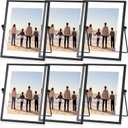 Amyhill Set of 6 Metal Picture Frames Vintage Minimal Ornate Floating Frames 4 x 6 Inches Photo Antique Easel Stand Vertical Glass Holder for Pictures Photos Desk Tabletop Display(Black)