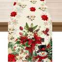 XCHI Snowman Poinsettia Christmas Winter Cross Xmas Table Runner Table Decoration for Party Home Kitchen Dining Holiday Decor 13x90 Inch