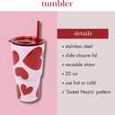 kate spade new york 20 Ounce Insulated Tumbler for Cold and Hot Drinks with Reusable Straw, Stainless Steel Travel Cup with Slide Top Lid (Sweet Hearts)