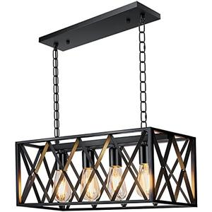 Pynsseu Industrial Kitchen Island Pendant Lighting, Rectangular Vintage Rustic 4-Light Hanging Pendant Light Fixtures for Kitchen Farmhouse, Bar, Dinning Room
