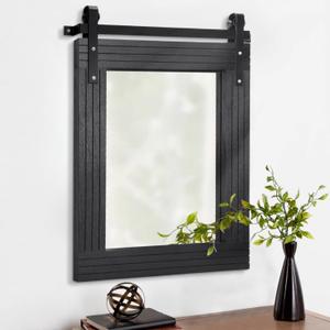 AAZZKANG Black Framed Wall Mirror Large Barn Door Style Wood Mirrors Rectangle Decorative for Bathroom Bedroom Living Room Entryway Home Decor 20"x16"