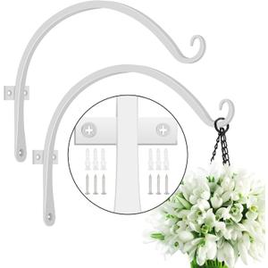FEED GARDEN 2 Pack 12 Inch Hanging Plant Bracket Wall Hooks Decorative Plant Hangers for Outdoor Hanging Bird Feeders, Wind Chimes, Plant Baskets, White