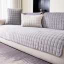 Velvet Couch Cover, Washable Sectional Sofa Cover, Anti Slip Sofa Slipcovers for 3 Cushion Couch Sofa L Shaped Recliner, Furniture Protector Covers for Pets Kids(Light Grey, Only 1 PCS)